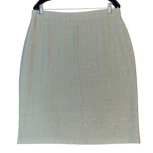 St John Knits Silver Santana Metallic Sparkle Textured Geometric Pencil Skirt